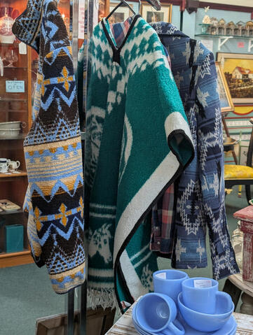 antique mall findings - green and blue ponchos